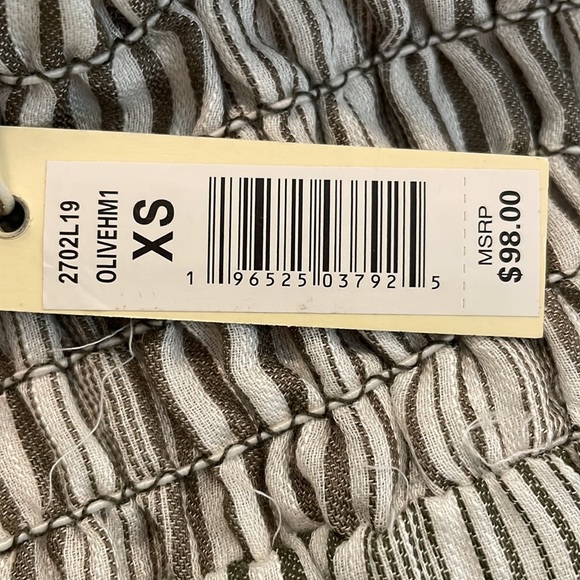 Max Studio Skirt Olive Striped Tiered Midi Green Gray Smocked Waist E-waist NWT - Picture 10 of 10